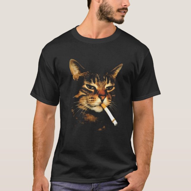 T-shirt Chat Drôle Fumant Cigarette Mème Idiot Cerveau (Devant)