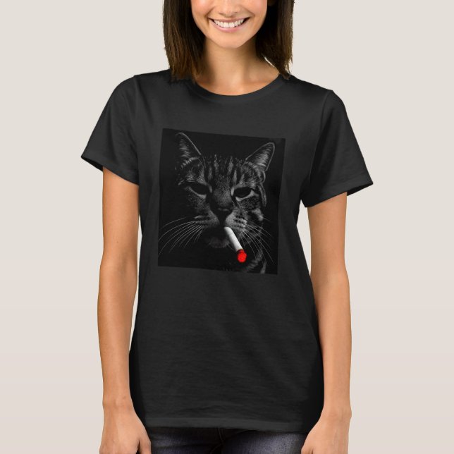 T-shirt Chat Drôle Fumant une Cigarette Kitty Mème Générat (Devant)