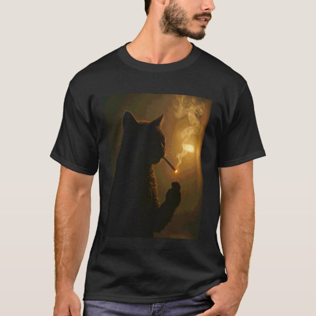 T-shirt Chat Drôle Fumant une Cigarette Mème Génération Z (Devant)