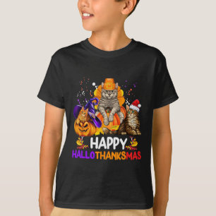 T-shirt Chat drôle Hallothanksmas Halloween Thanksgiv
