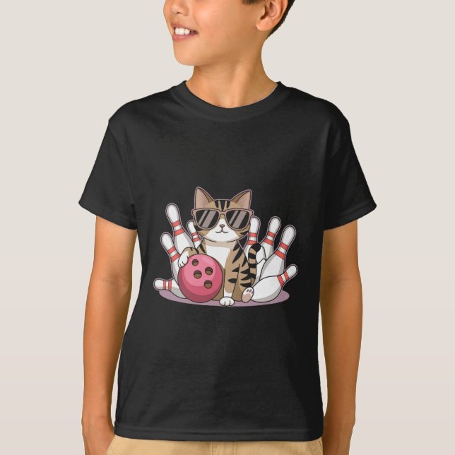 T-shirt Chat drôle jouant au bowling Chat cool avec des lu (Devant)