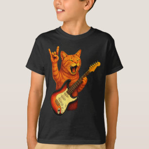 T-shirt Chat Drôle Jouant de la Guitare Rock And Roll Cade