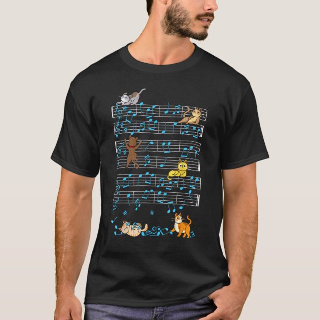 T-shirt Chat drôle jouant de la musique Note Kitty Mignon  (Devant)