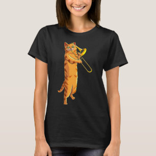 T-shirt Chat Drôle Jouant du Trombone Cadeau Chaton Musici