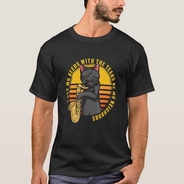 T-shirt Chat Drôle Joue du Saxophone (Devant)