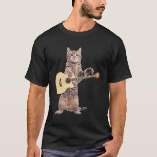 T-shirt Chat Drôle Jouer Guitare Acoustique