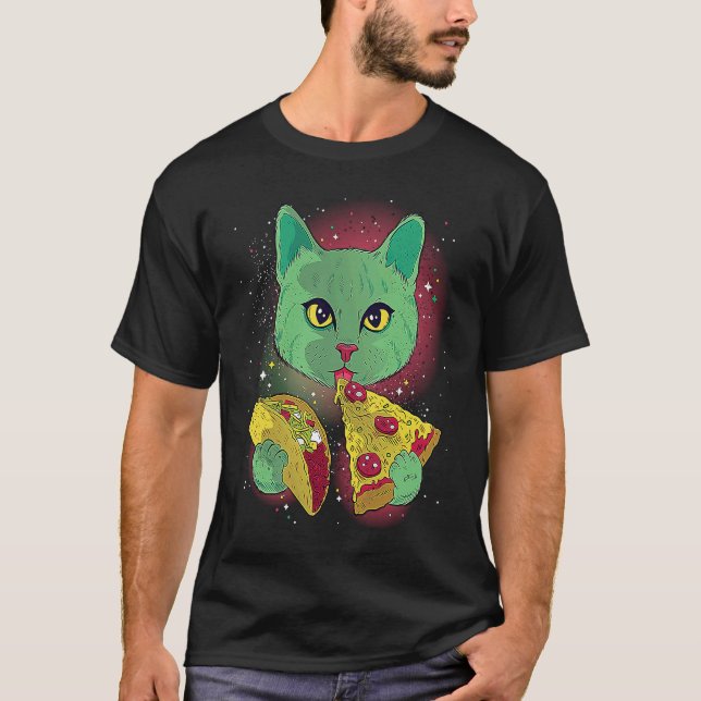 T-shirt Chat drôle mangeant des tacos et de la pizza dans  (Devant)
