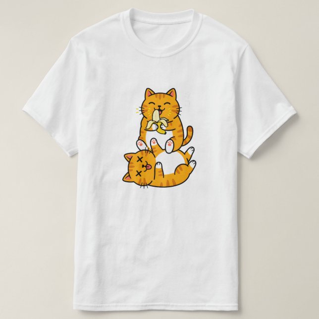 T-shirt Chat drôle mangeant une banane Neko mignon dessin  (Design devant)