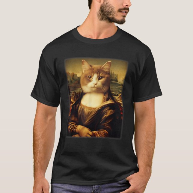 T-shirt Chat drôle Meowna Mona Lisa Art Chat Parodie Homme (Devant)