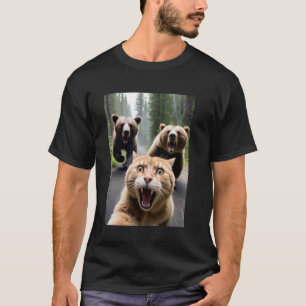 T-shirt Chat drôle ours attaque selfie
