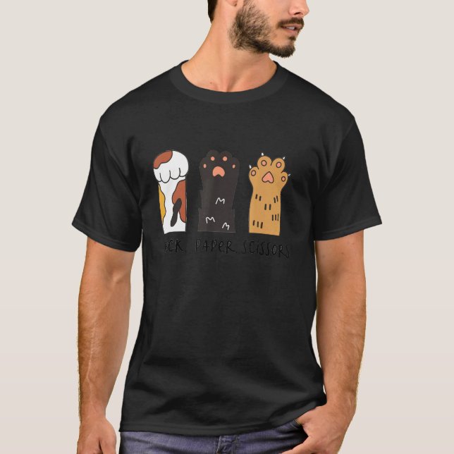 T-shirt Chat Drôle Pierre Feuille Ciseaux Pattes de Chat M (Devant)