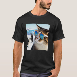 T-shirt Chat Drôle Portant des Lunettes de Soleil Avec des