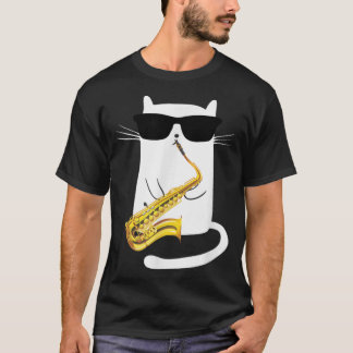 T-shirt Chat drôle Porter des lunettes de soleil Jouer Sax