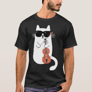 T-shirt Chat drôle Porter des lunettes de soleil Jouer Vio