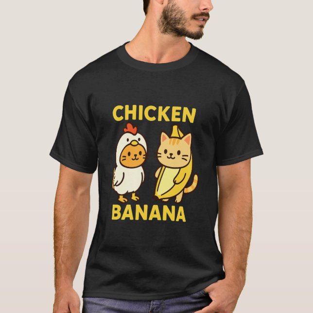 T-shirt Chat Drôle Poulet Banane (Devant)