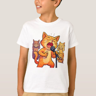 T-shirt Chat drôle qui chante avec un microphone en main