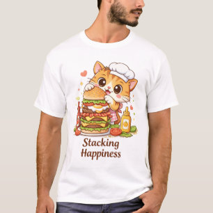 T-shirt 🍔 Chat Drôle qui Empile un Burger – Cuisine Migno