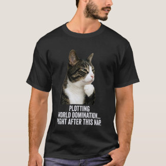 T-shirt Chat drôle qui pense - Complotant la domination mo