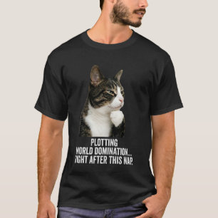 T-shirt Chat drôle qui pense - Complotant la domination mo