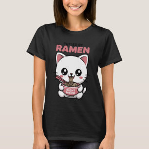 T-shirt Chat Drôle Ramen Alimenté par Ramen Japonais Kawai