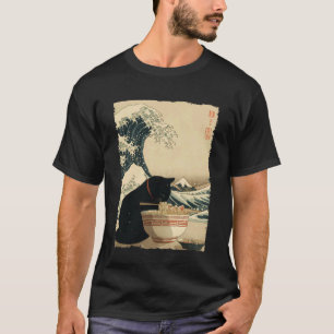 T-shirt Chat drôle Ramen Grande Vague d'Art Kanagawa