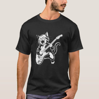 T-shirt Chat Drôle Rock & Roll Guitare Musique Vintage 80s