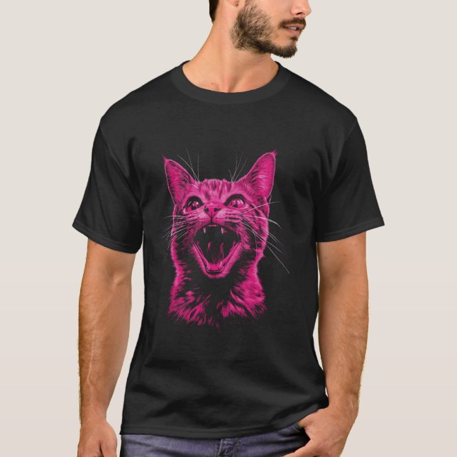 T-shirt Chat Drôle Rose (Devant)