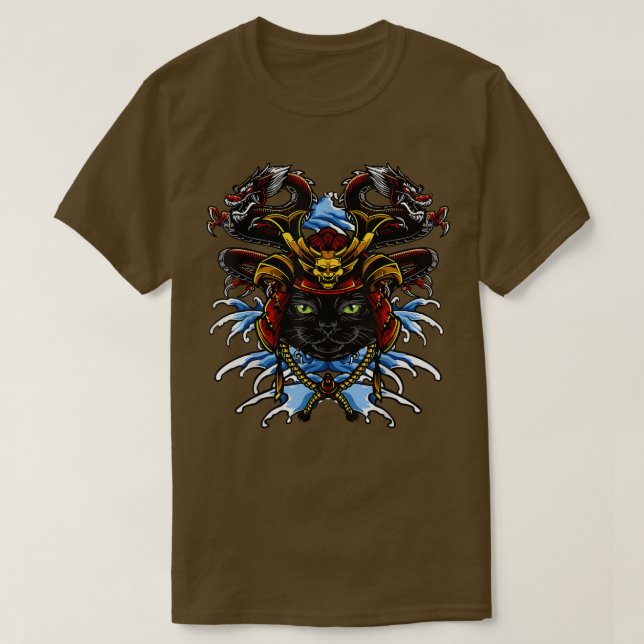 T-shirt Chat drôle Samurai katana Tattoo Graphique Ninja W (Design devant)