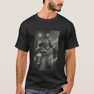 T-shirt Chat Drôle Selfie Avec Alien UFO Chicago 4 Juillet