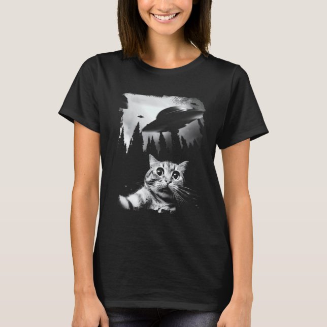T-shirt Chat drôle selfie avec des OVNIS (Devant)
