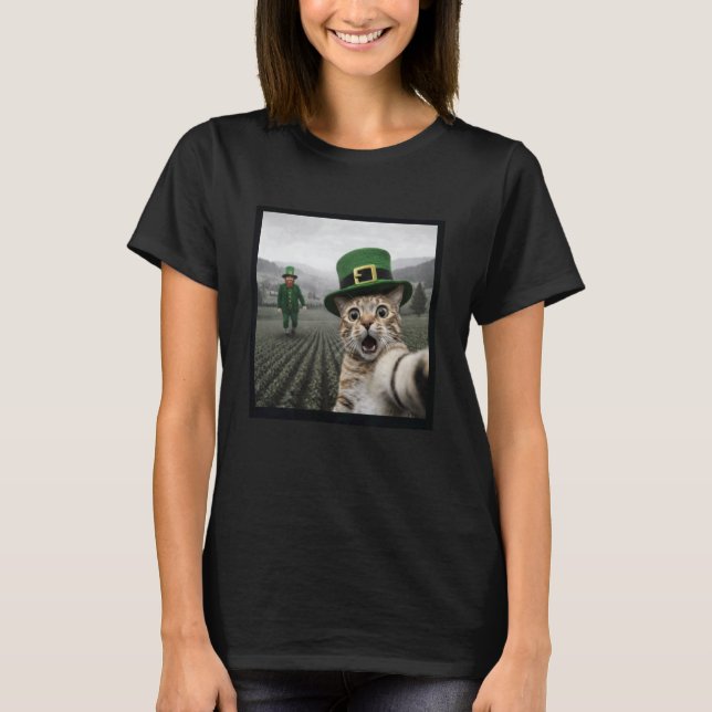 T-shirt Chat drôle selfie avec le jour de la Saint-Patrick (Devant)