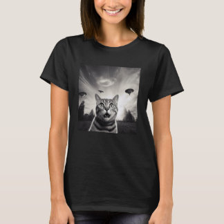 T-shirt Chat drôle selfie avec UFO