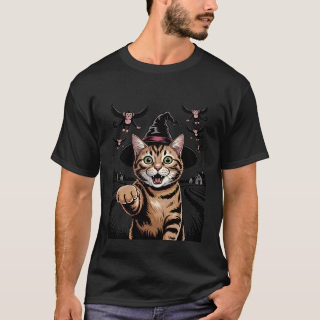 T-shirt Chat drôle selfie sorcière singes volants farce ef (Devant)