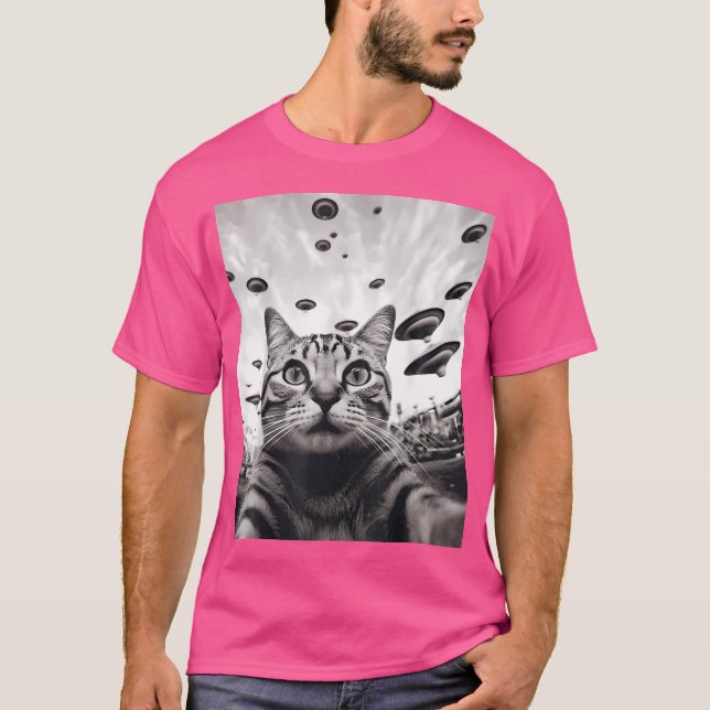 T-shirt Chat Drôle Selfie Ufo (Devant)