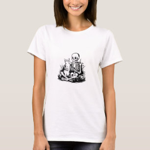 T-shirt Chat drôle squelette crâne Kitty chat mignon gothi