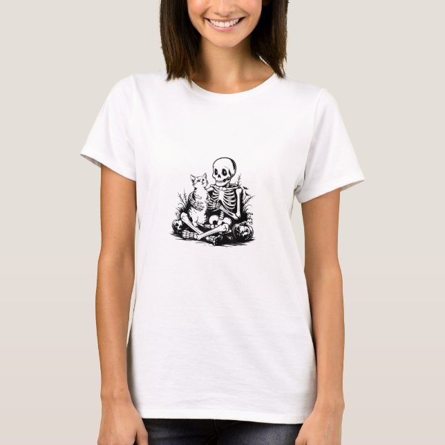 T-shirt Chat drôle squelette crâne Kitty chat mignon gothi (Devant)