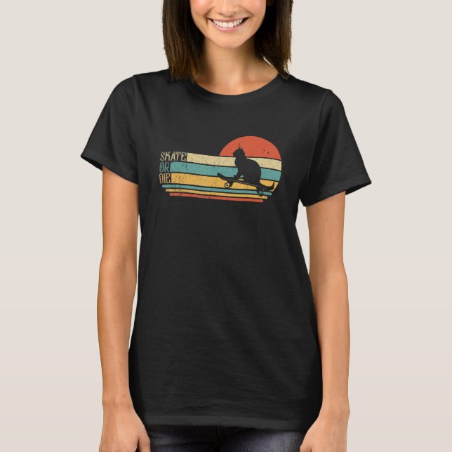T-shirt Chat Drôle Sur Skateboard, Retro Skateboarder (Devant)