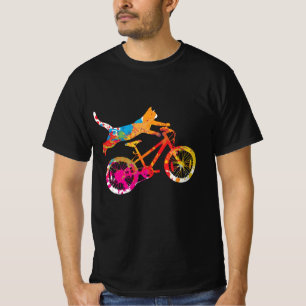 T-shirt Chat drôle sur un vélo en peinture.