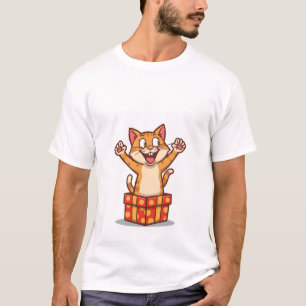 T-shirt Chat drôle surpris sautant hors d'une boîte cadeau