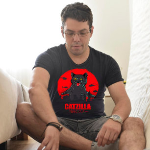 T-shirt Chat drôle Thème Japonais Monstre Catzilla