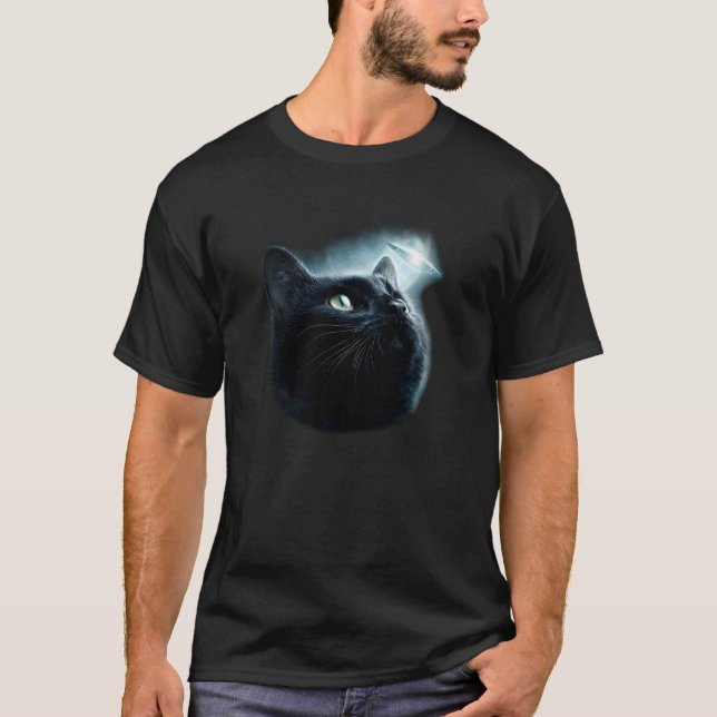 T-shirt Chat Drôle UFO Espace Lune (Devant)