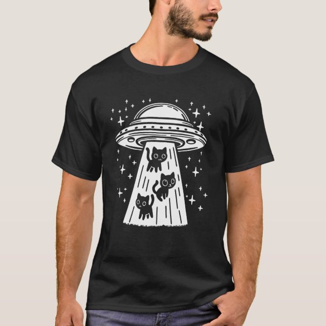 T-shirt Chat drôle UFO Mignon Kitty Espace Astronef Extrat (Devant)