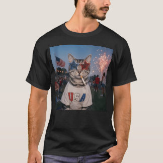 T-shirt Chat drôle Usa 4 juillet fumeur de cigarette patri