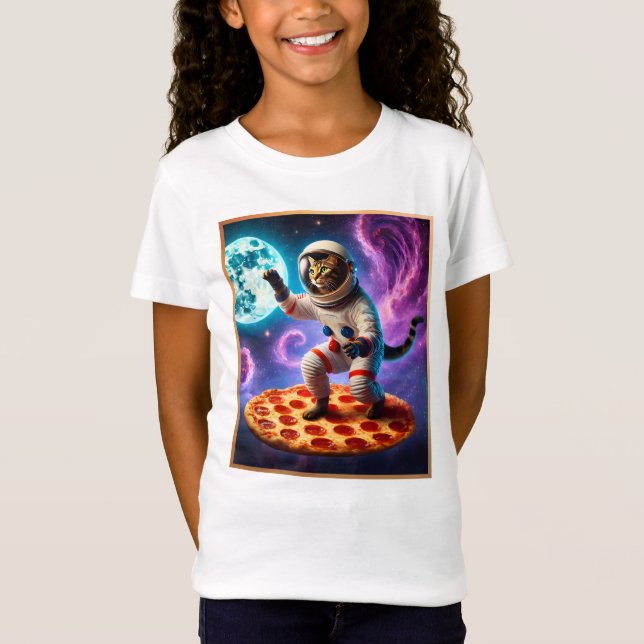 T-Shirt Chat Drôle Voler Une Pizza Astronaut Kitty Space (Devant)