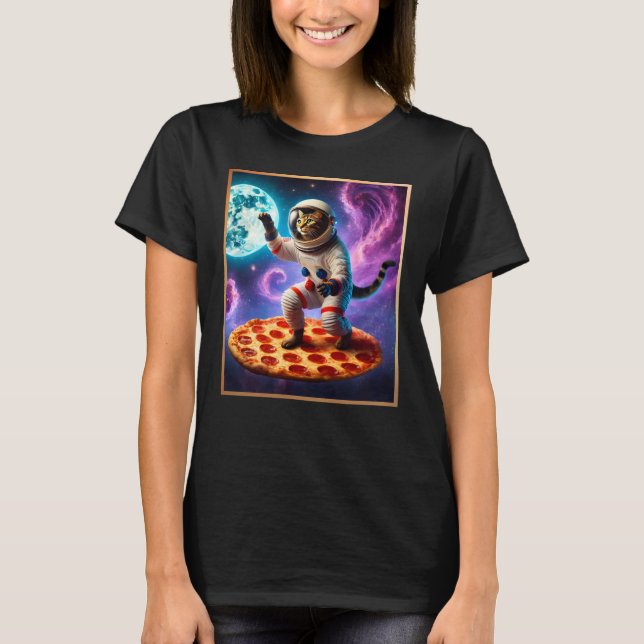 T-shirt Chat Drôle Voler Une Pizza Astronaut Kitty Space (Devant)