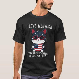T-shirt Chat du 4 juillet J'adore Meowica Chat patriotique