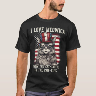 T-shirt Chat du 4 juillet J'aime Meowica Chat Patriotique