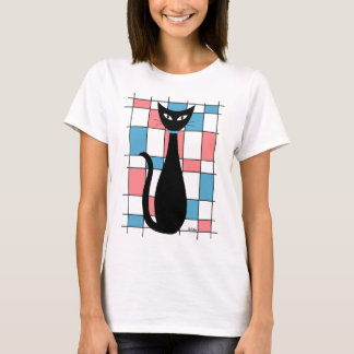 T-shirt Chat du milieu du siècle avec Rectangles bleues et