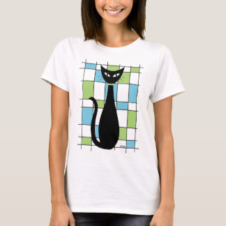 T-shirt Chat du milieu du siècle avec Rectangles Bleues et