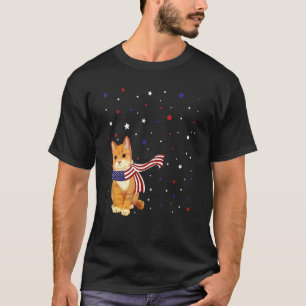 T-shirt Chat Écharpe Drapeau Américain Patriotique 4 Juill